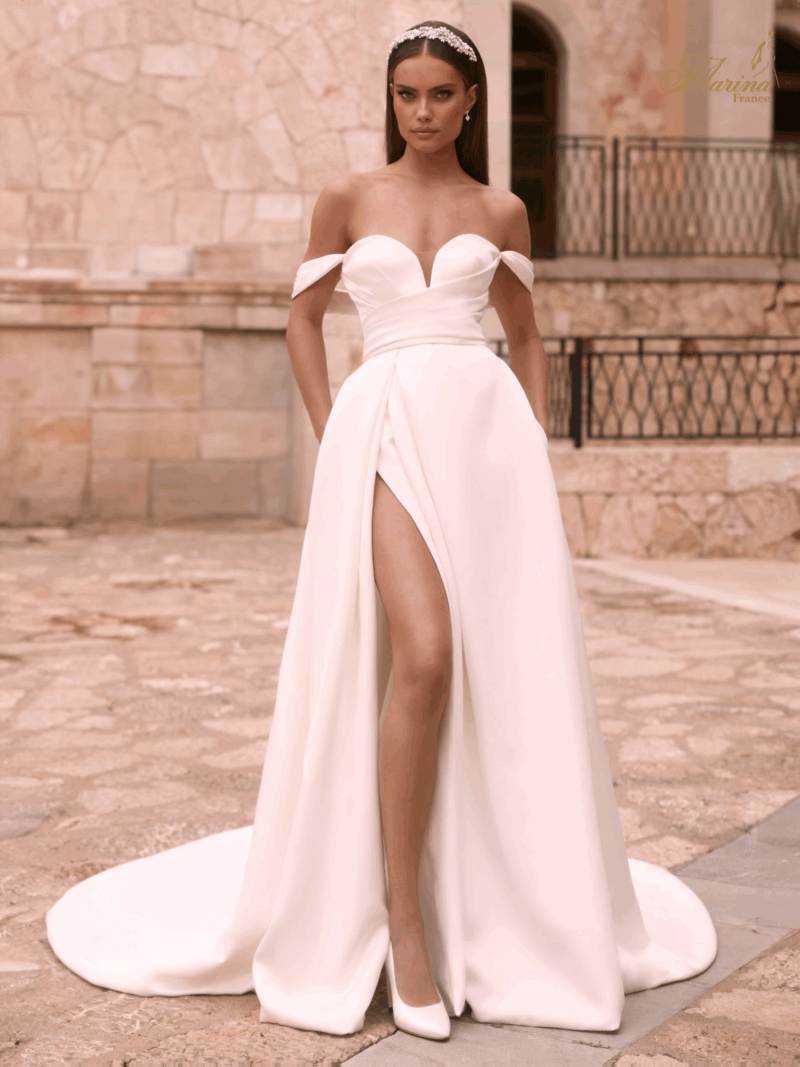 Robe col bateau, prestige avec fente