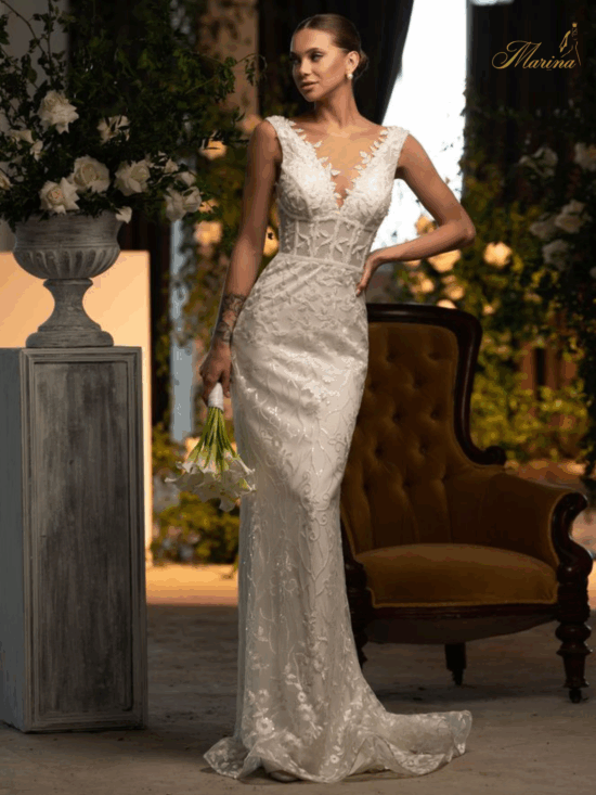 Robe sirène avec dentelle et Strasses