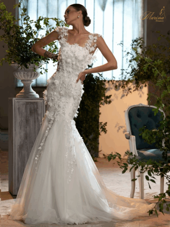 Robe sirene avec dentelle et dos à laçage