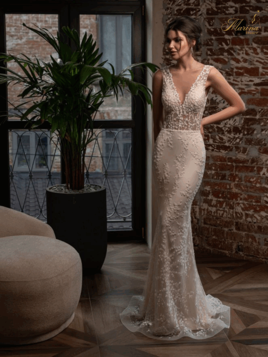 Robe sirène avec dentelle et Strasses