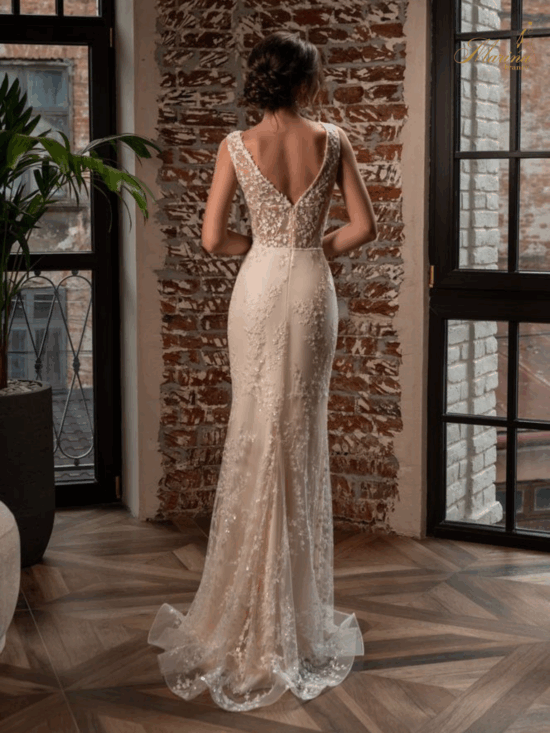 Robe sirène avec dentelle et Strasses