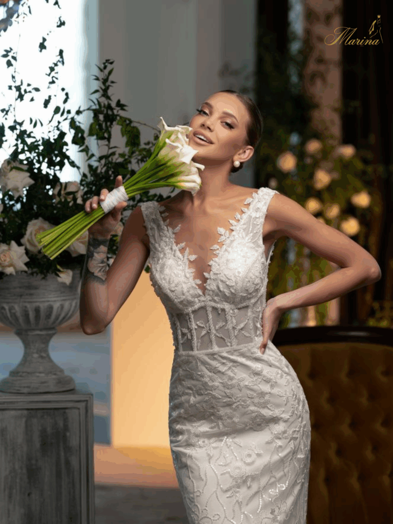 Robe sirène avec dentelle et Strasses
