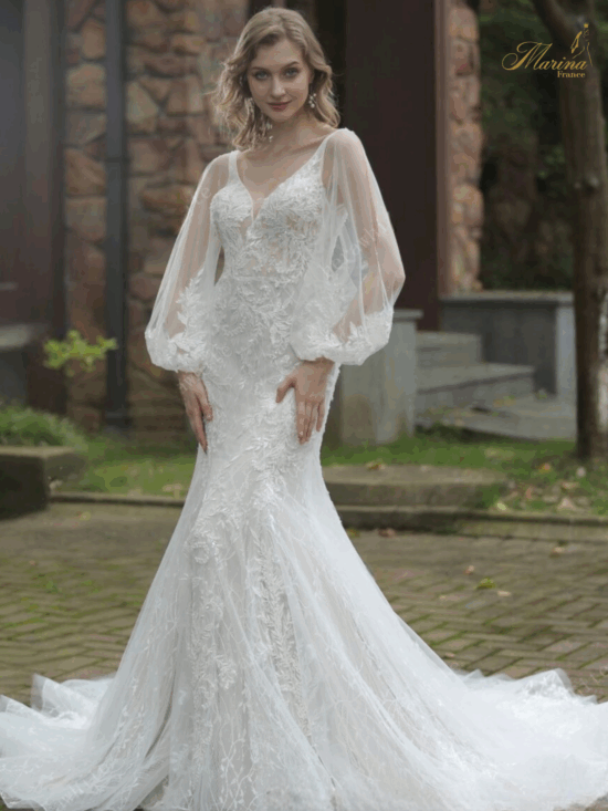 Robe sirène avec dentelle et perles et planches clipsables