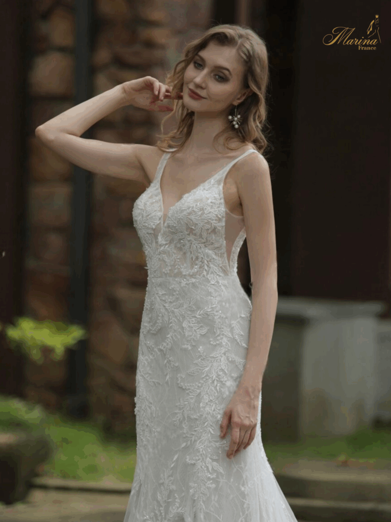 Robe sirène avec dentelle et perles et planches clipsables