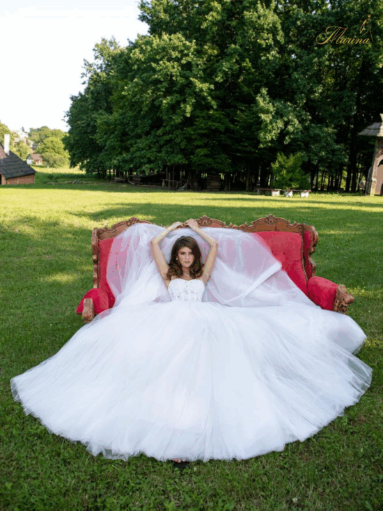Robe princesse avec Strasses, bustier avec bretelles fines et dos à laçage, tu le à paillettes.