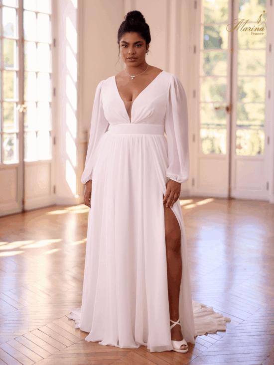 ROBE AVEC MANCHES POUR GRANDE TAILLE AVEC FENTE