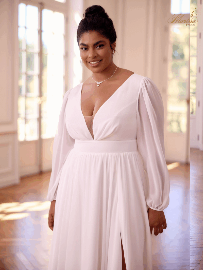 ROBE AVEC MANCHES POUR GRANDE TAILLE AVEC FENTE